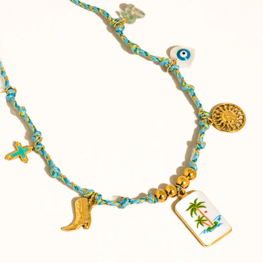 Pêche 18K Gold Non-Tarnish Vintage Charm Rope Necklace