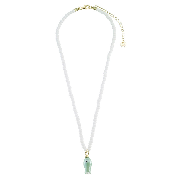 Ceramic Sardine with White Seedbead Necklace