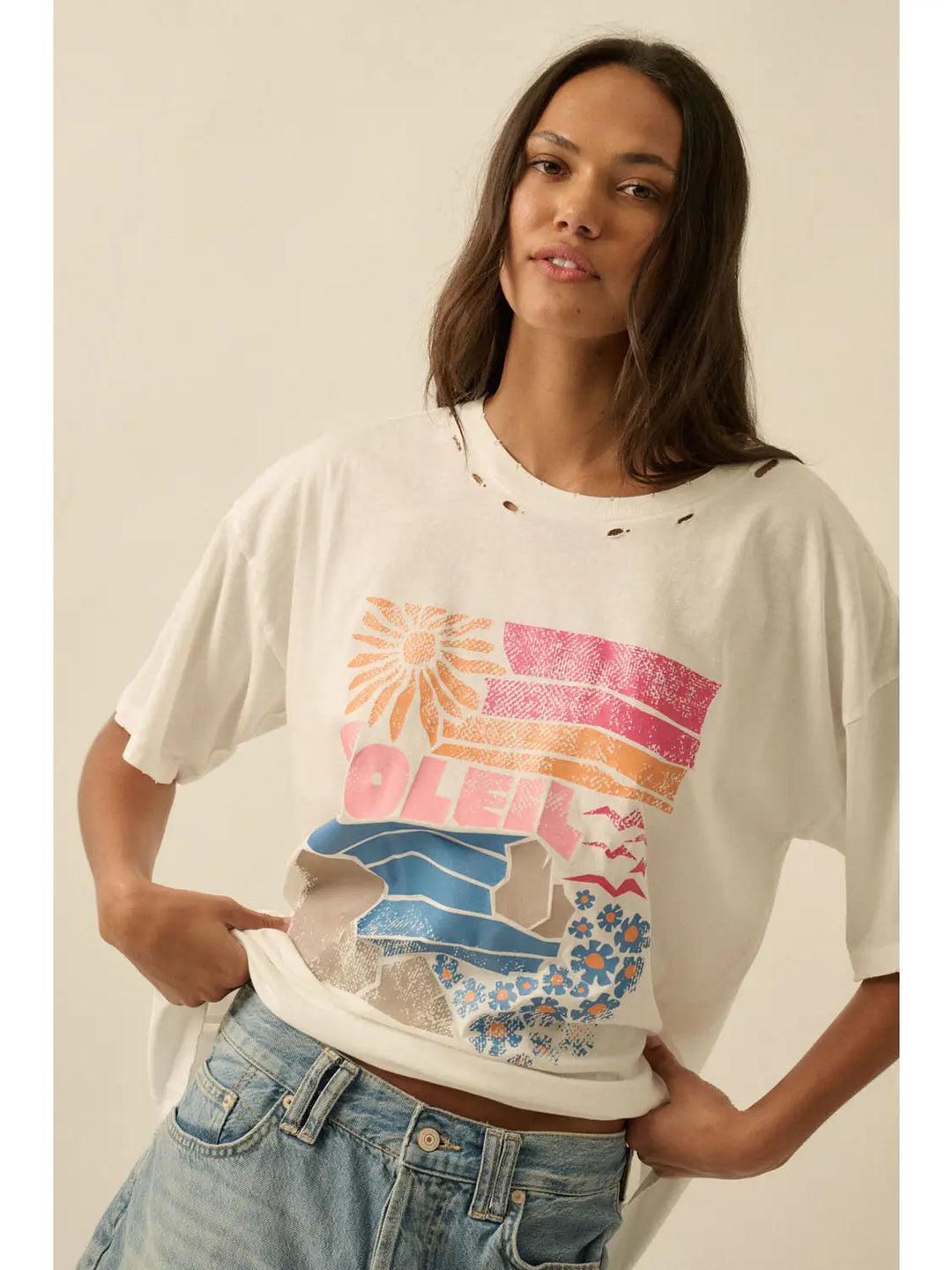 Soleil Beach Distressed Oversize Graphic Tee