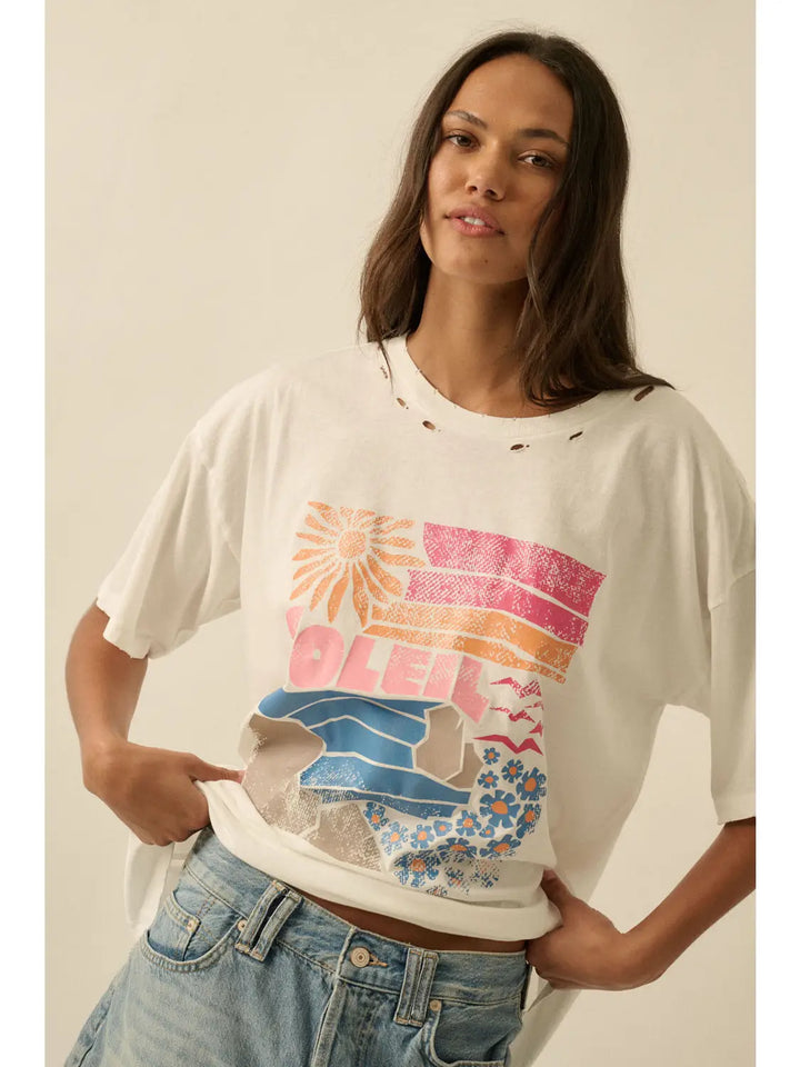 Soleil Beach Distressed Oversize Graphic Tee