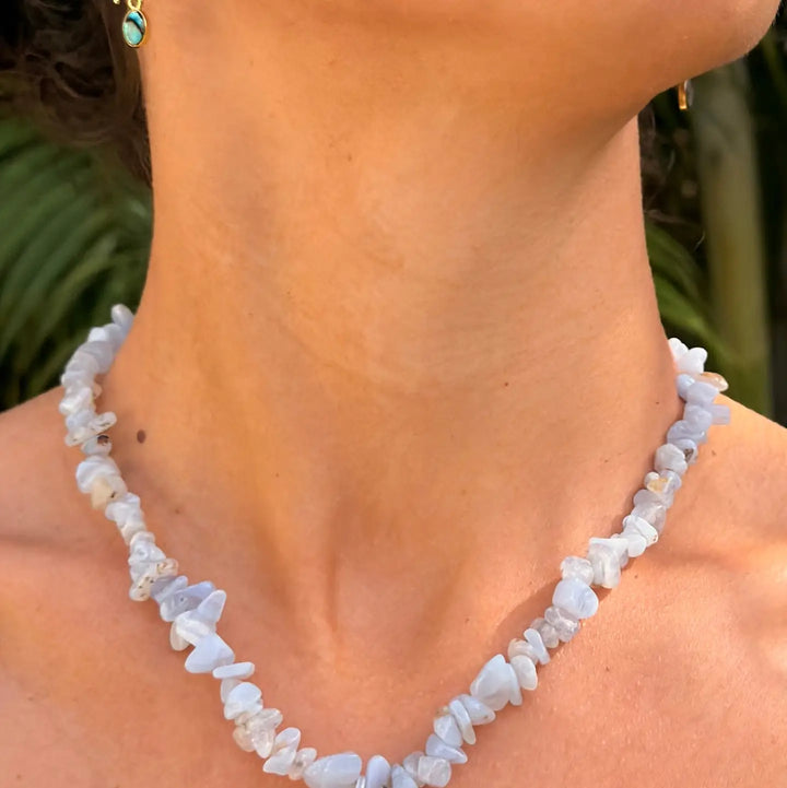 Blue Lace Agate + Hebrew Cone Shell Necklace