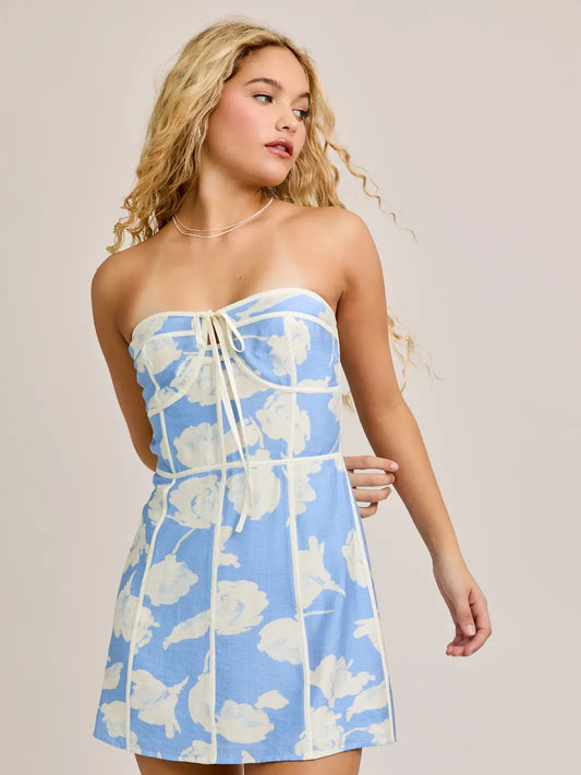 Strapless Contrast Trim Detail Mini Dress