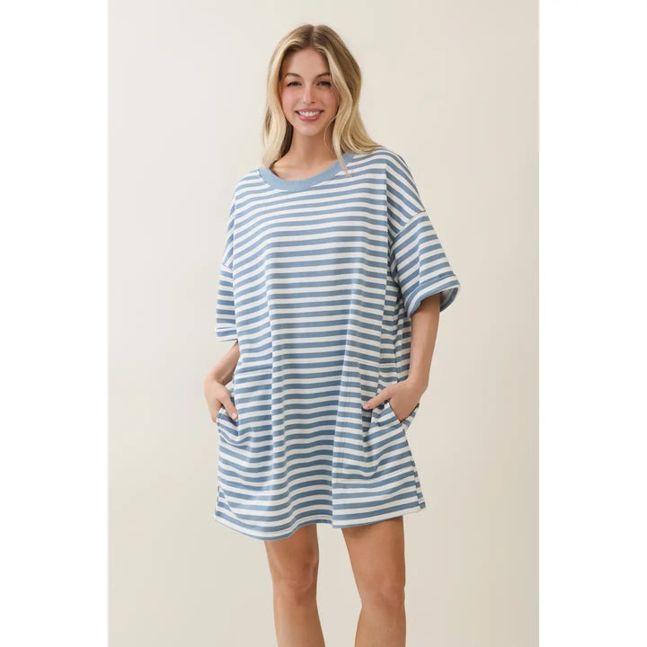 Stripe Knit Pullover Big Top Dress