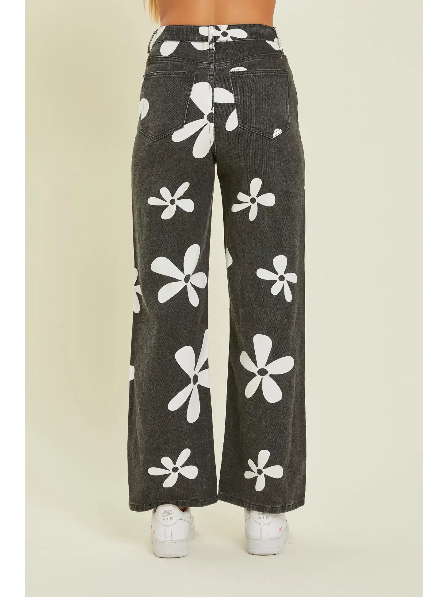 Floral B&W Denim Pants