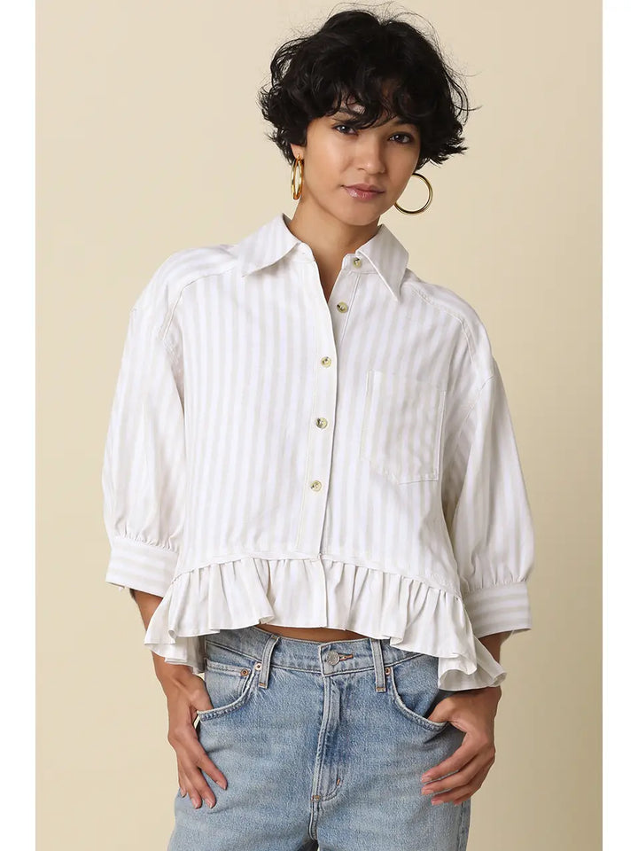 Mattie Striped Ruffle Hem Top