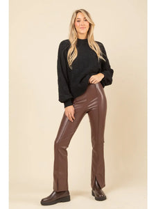 High Waist Fitted Bell Bottom Faux Leather Pants