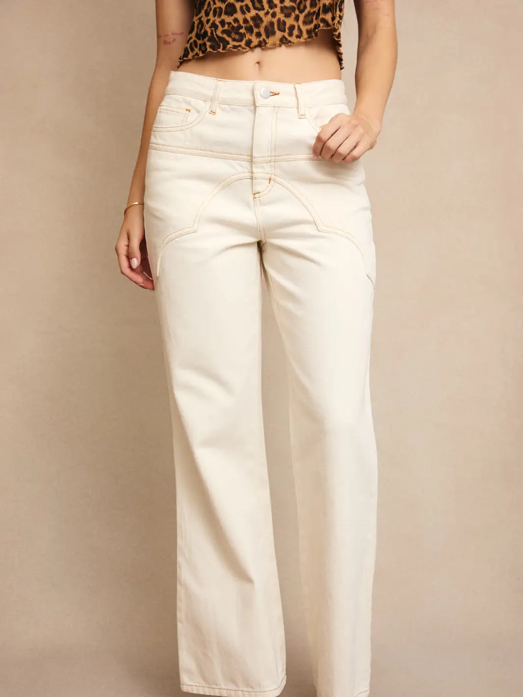 High Waisted Seam Detail Long Pants