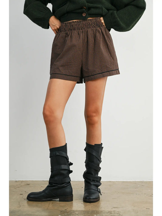 Brown Gingham Boxer Shorts