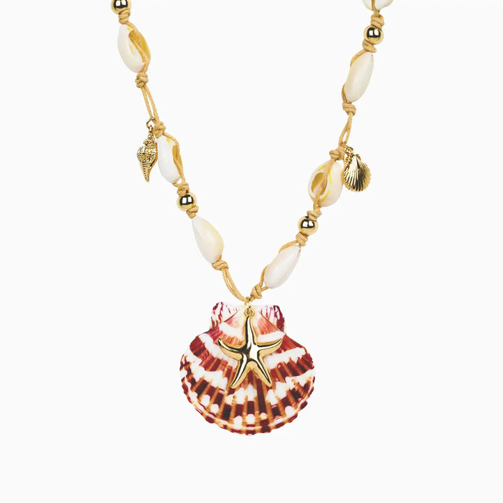 Beach Mode Coastal Starfish Shell Cord Necklace