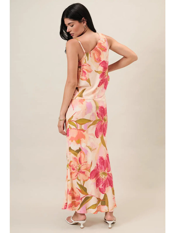 Asymmetric Cowl Neck Sleeveless Floral Top