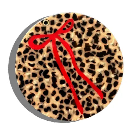 Hand-Painted Leopard Bow Compact Mirror | Eco-Friendly