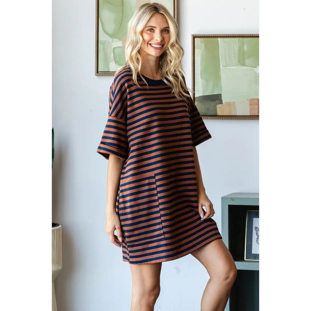 Brick/Navy T-Shirt Dress