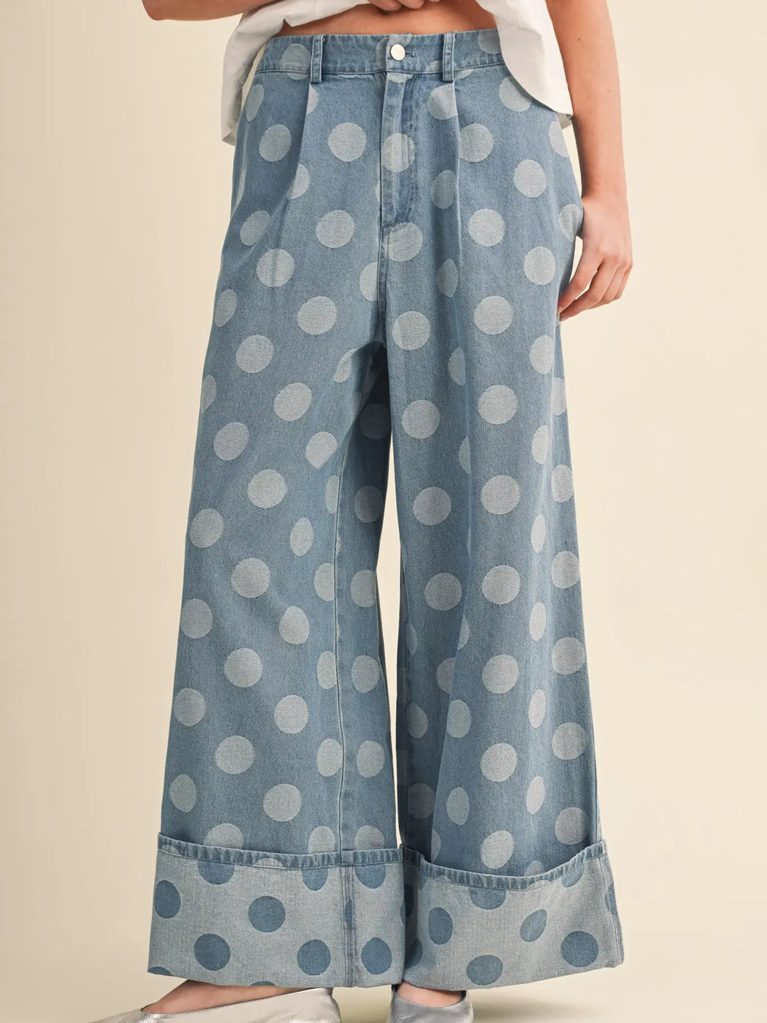 Polka Dot Wide Leg Denim Pants
