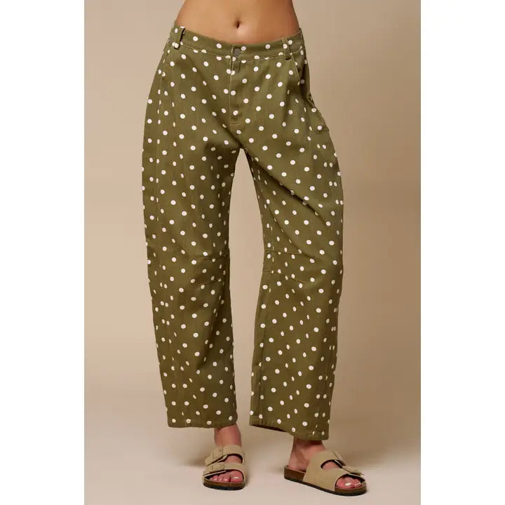 Olive Polka Dot Barrel Pants