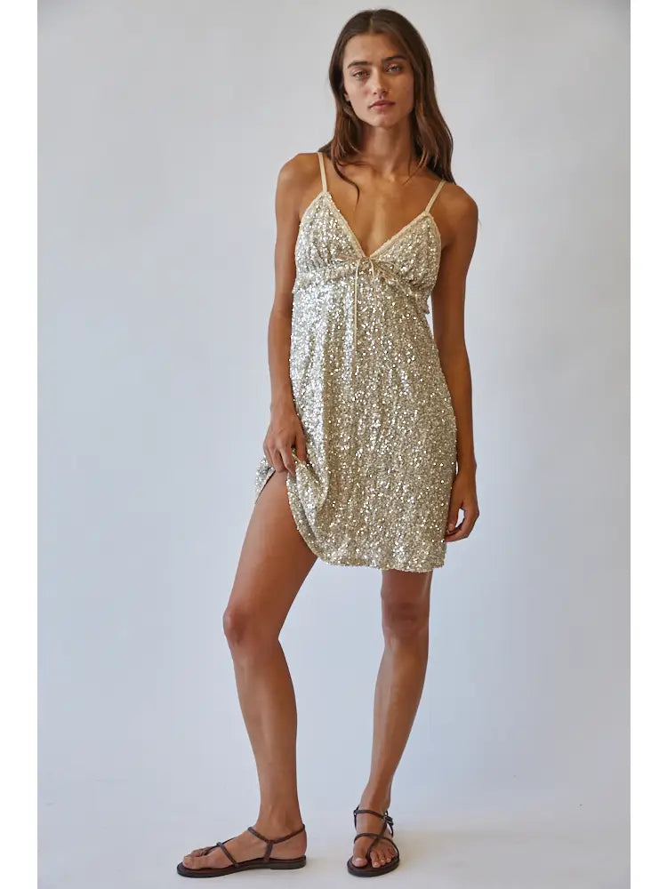 Cream Sequin Mini Dress