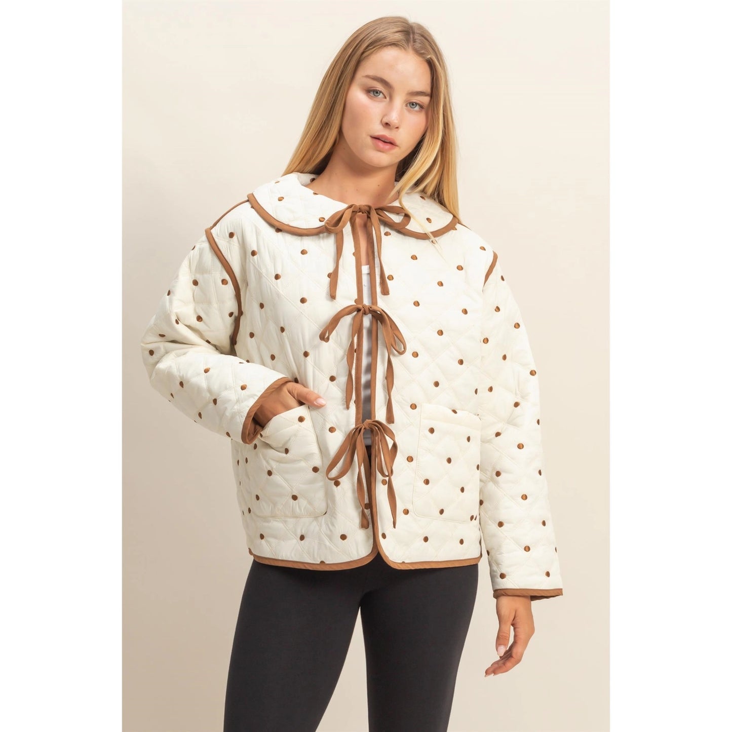 Polkadot Quilted Front Tie Jacket