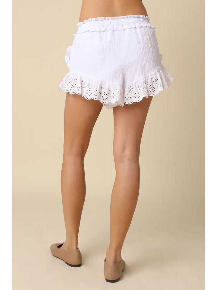 Nina Lace-Trim Ruffle Mini Shorts