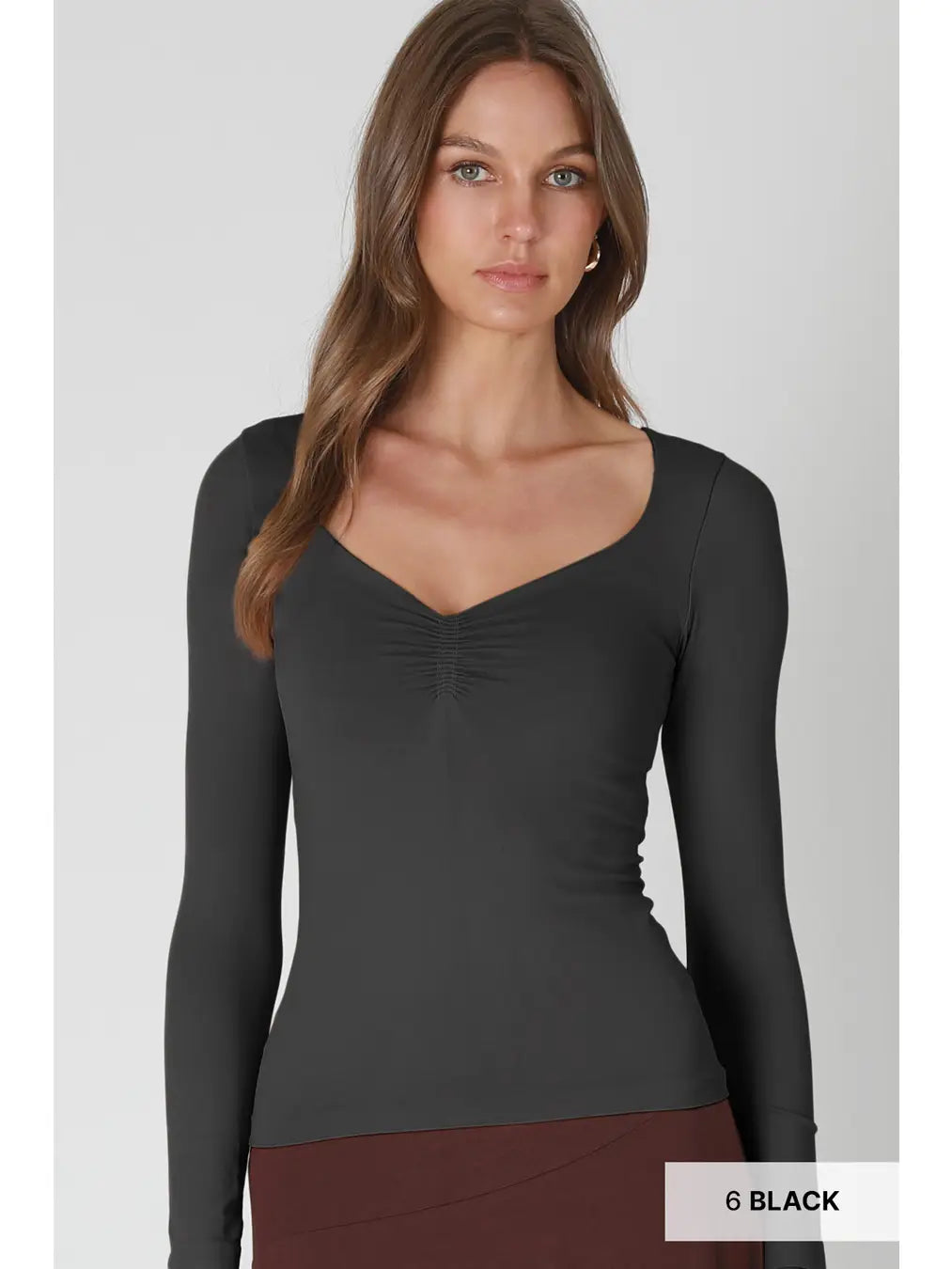 Clean Line Shirred Long Sleeve Top