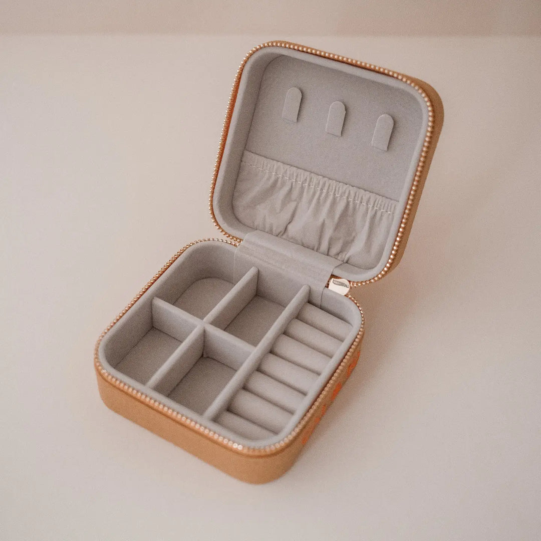 Travel Jewellery Case in Ochre Linen