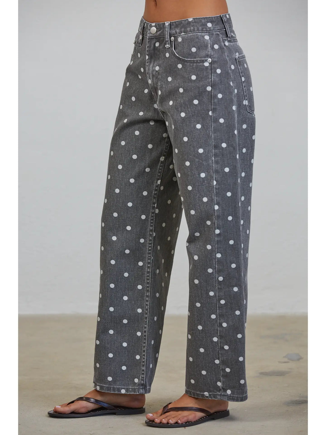 Polka Dot Relaxed Mid Rise Denim Pants