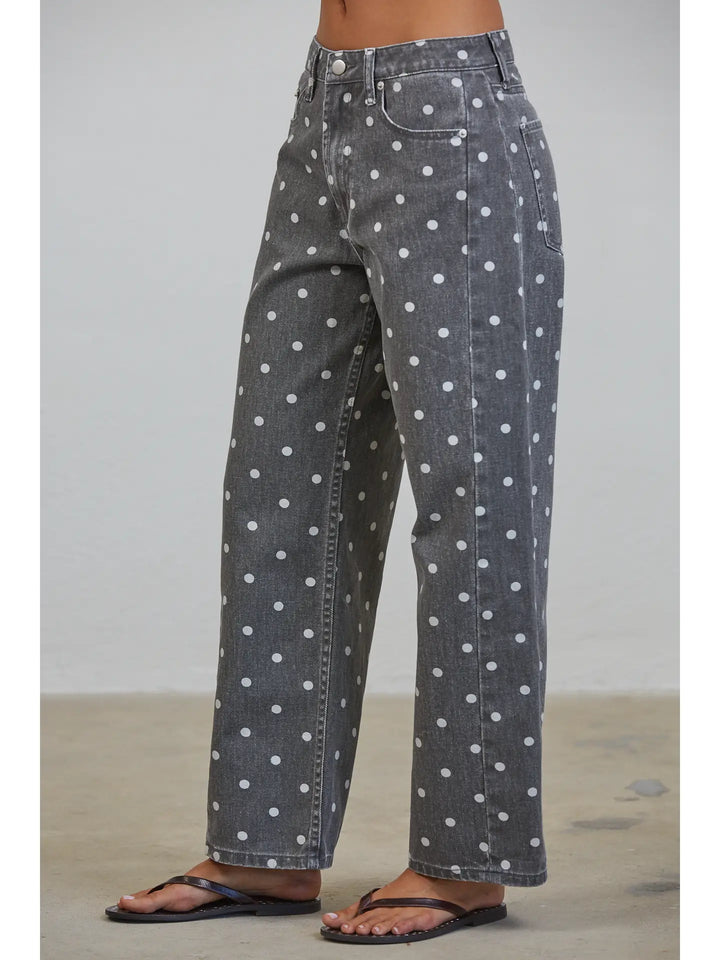 Polka Dot Relaxed Mid Rise Denim Pants