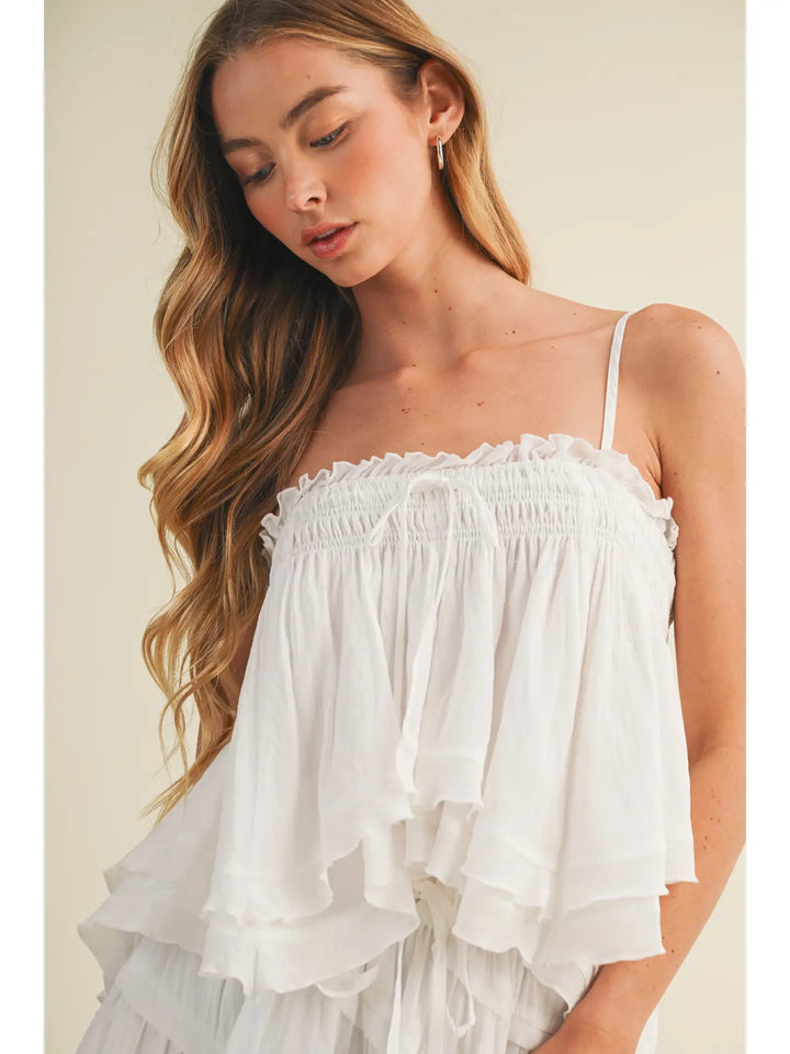 Smocked Bust Asymmetric Tiered Top