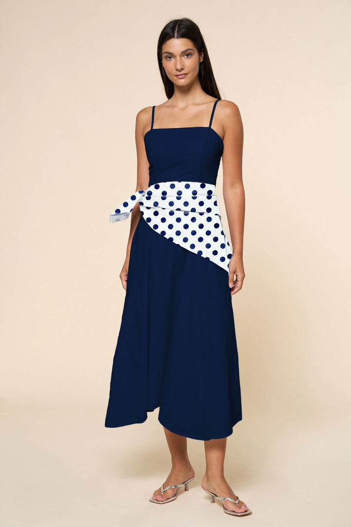 Navy Dress w/ Polka Dot Bandana