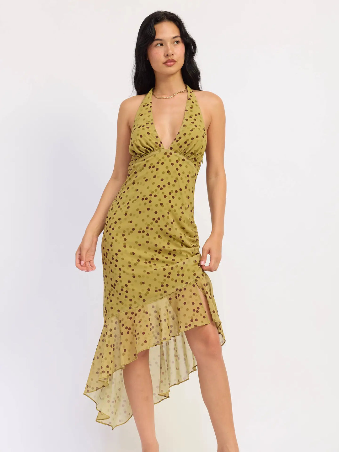Asymmetrical Halter Chiffon Dress