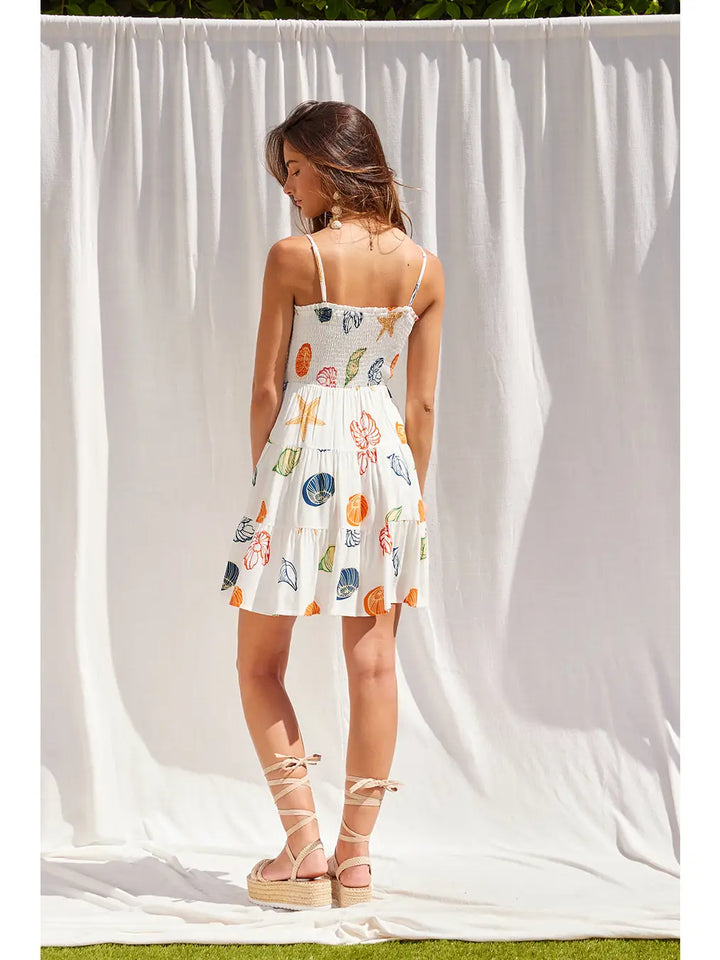 Seashell Smocked Bodice Mini Dress