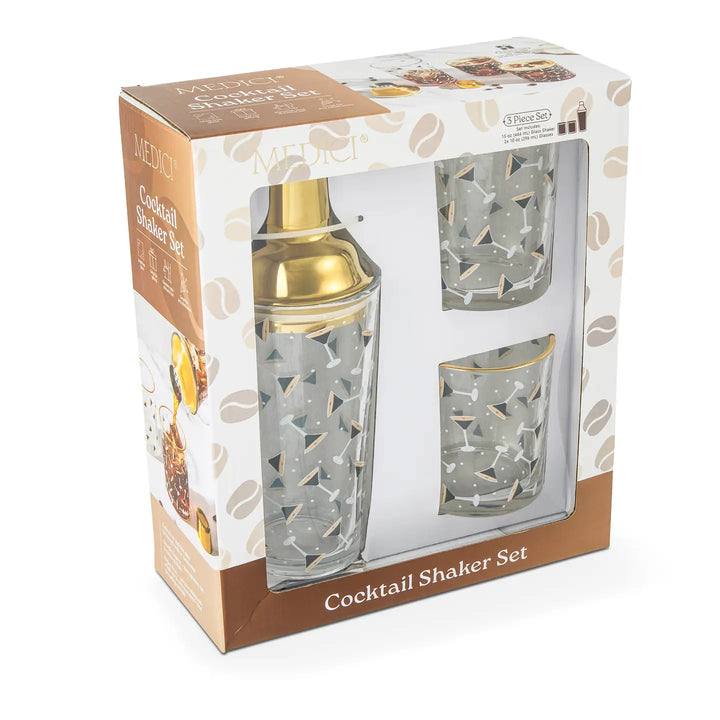 3pc Dof Shaker Set - Espresso Martini Print with Gold Rim