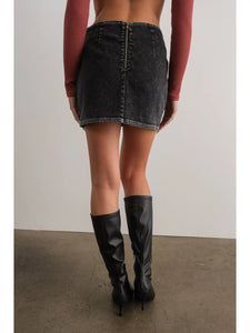 Stretch Denim Mini Skirt w/ Buckle