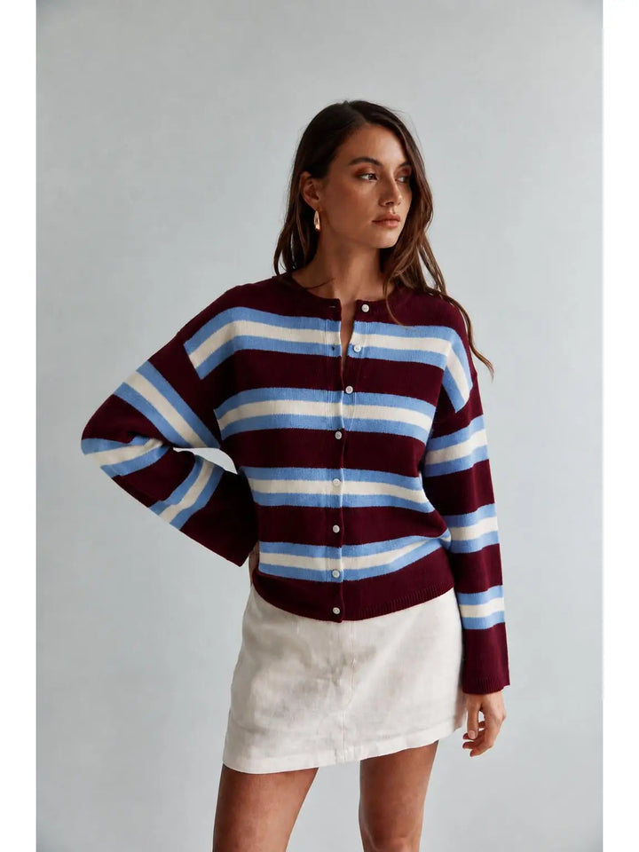 Burgundy Striped Cardigan
