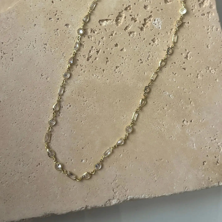 14k Gold Plated Mixed Shape Crystal Necklace