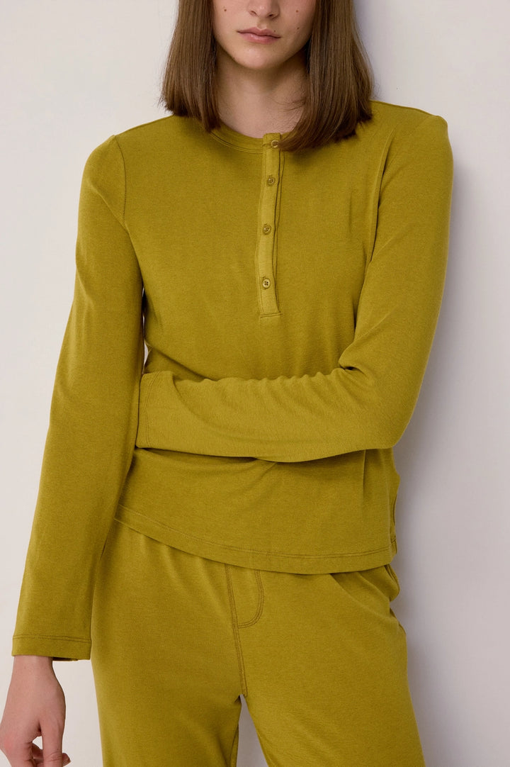 Chartreuse Callie Top | Henley Soft Knit Long Sleeve