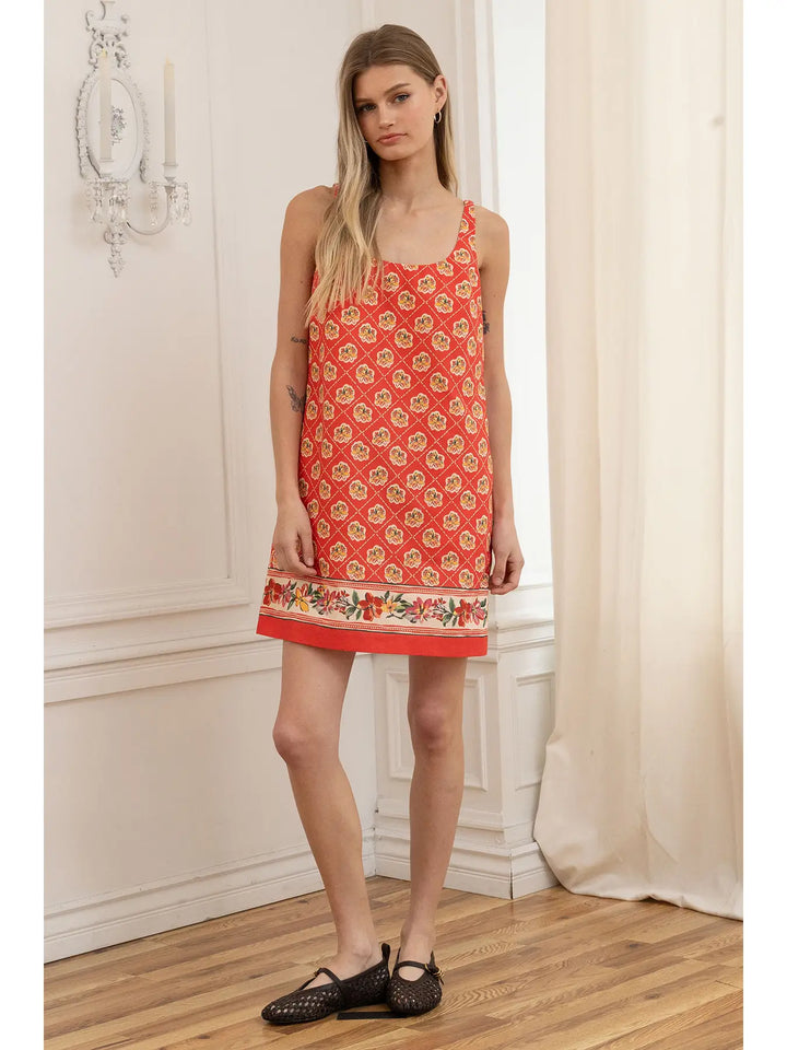 Boho Floral Border Mini Dress
