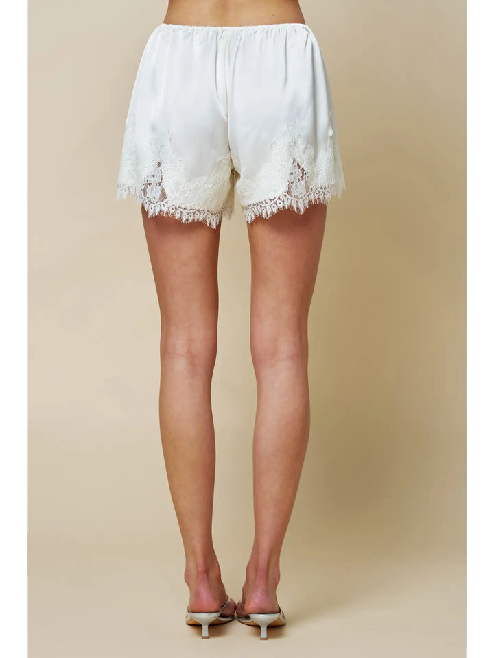 Satin Lace Trim Shorts