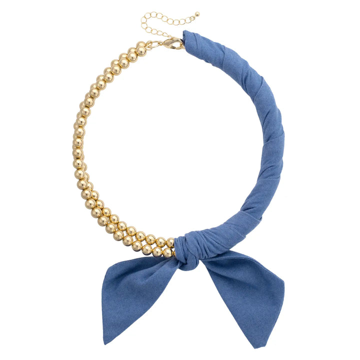 Bianca Denim Ball Bead Scarf Necklace
