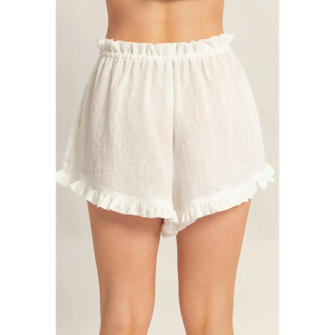 Ruffle Trim Drawstring Shorts