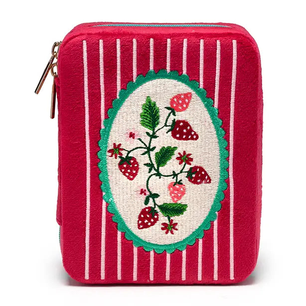 Velvet Jewelry Zip Case / Organizer - Strawberry Season -Red
