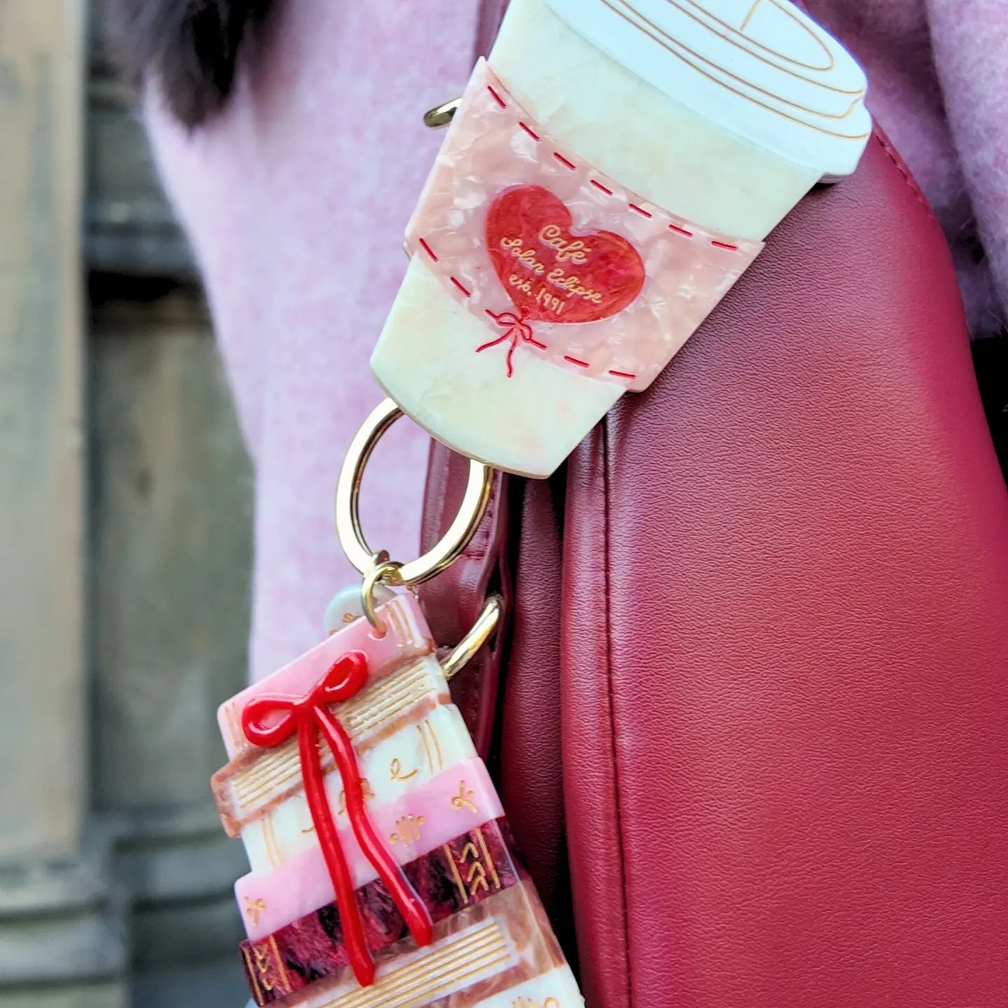 Hand-Painted Cafe Coffee Cup Bag Charm + Keychain | Eco-Friendly