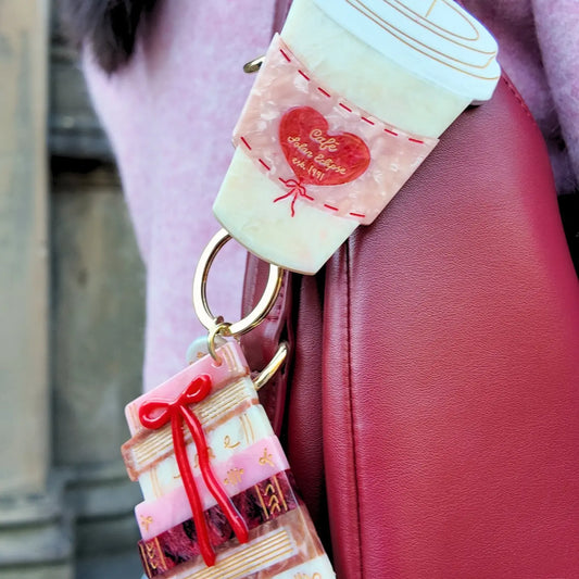 Hand-Painted Cafe Coffee Cup Bag Charm + Keychain | Eco-Friendly