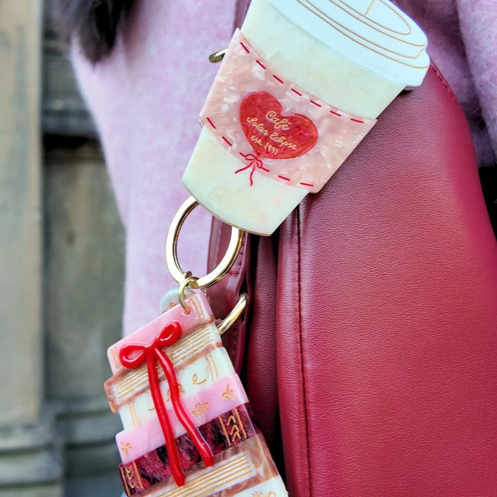 Hand-Painted Cafe Coffee Cup Bag Charm + Keychain | Eco-Friendly