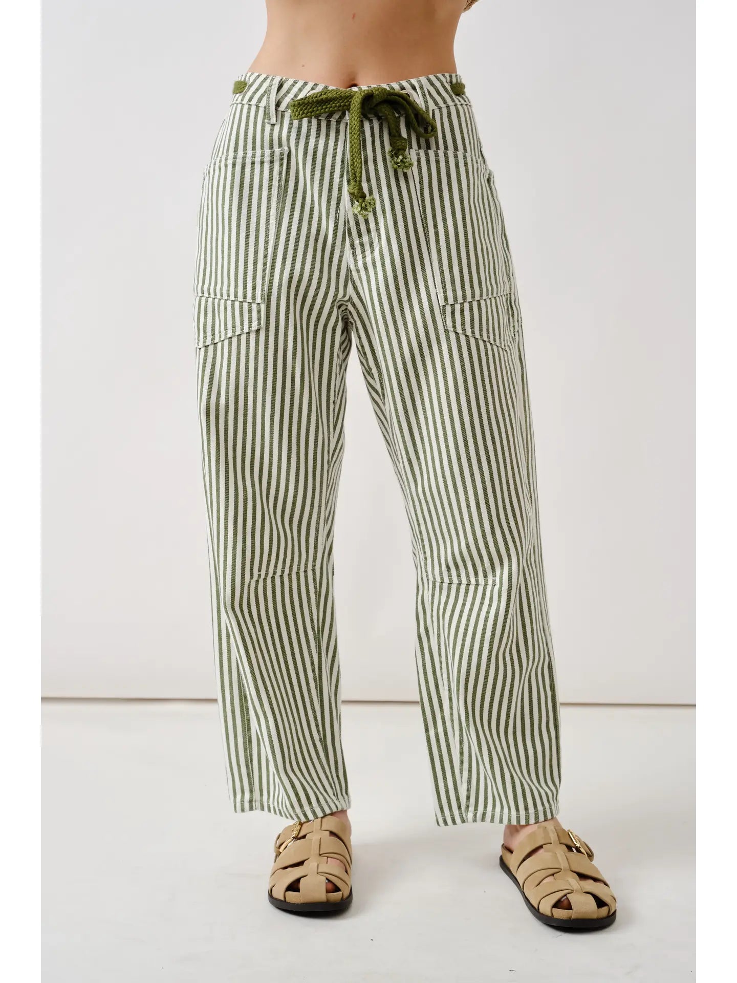 Barrel Denim Pants with Eyelet Waist