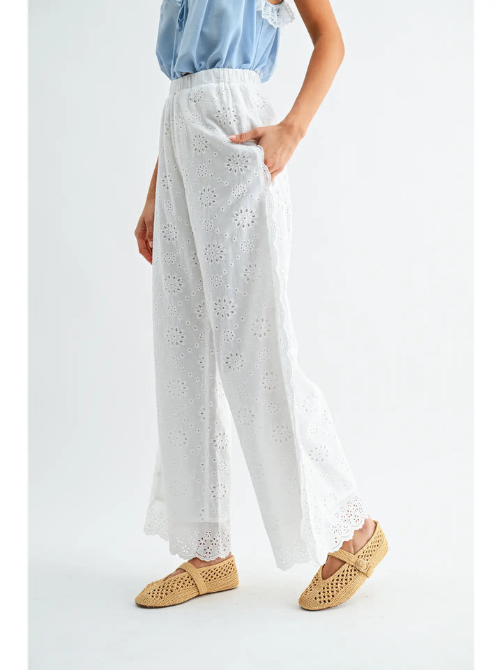 Broderie Anglaise Wide-Leg Trousers