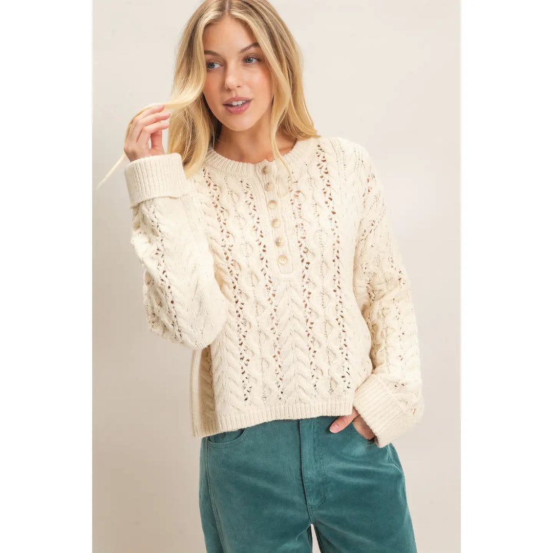 Cream Cable Knit Henley