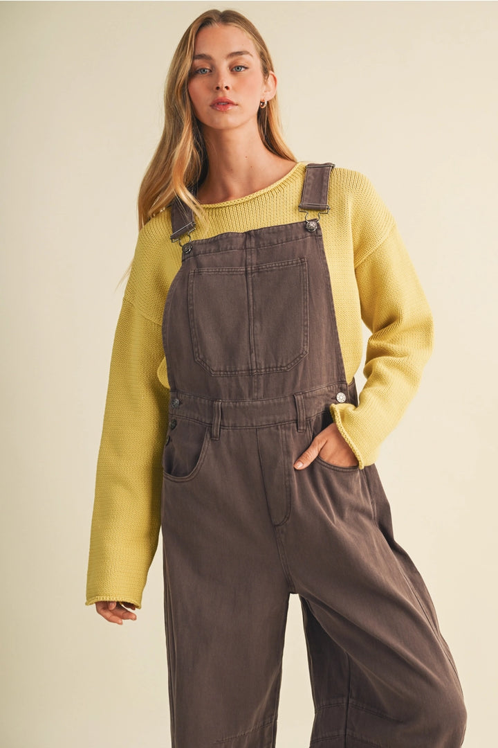 Vintage-Washed Twill Wide-Leg Overall