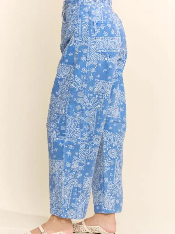 Bandana Print High-Rise Barrel Pants