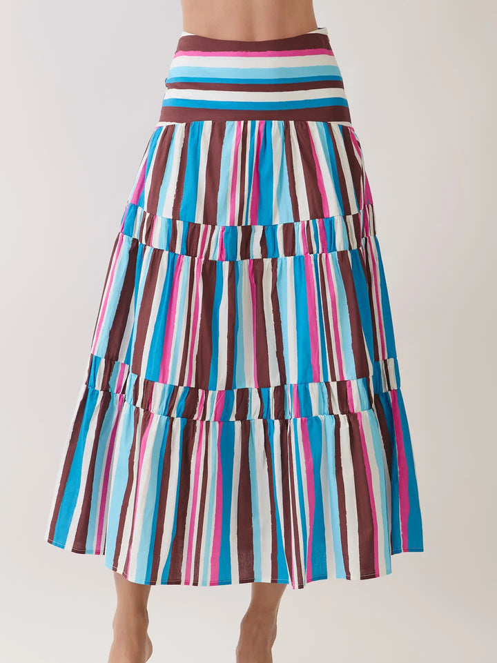 Multi Stripe Tiered Hem Maxi Skirt