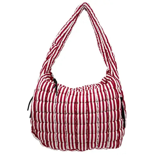 Striped Puffer Quilted Handbag Red/White