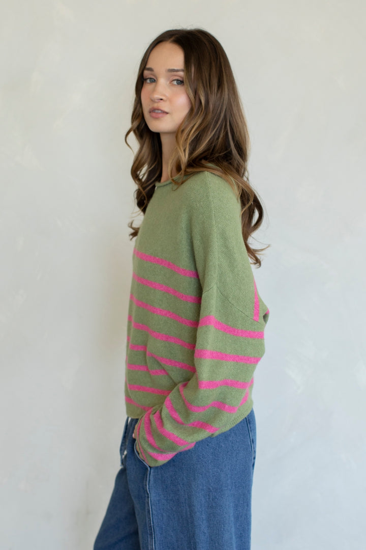 Quarter Striped Piper Pullover - Matcha
